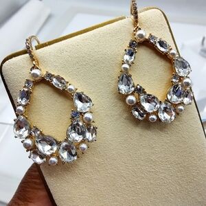 Goldtone Oval Earrings • Pierced • Bling • Hangar